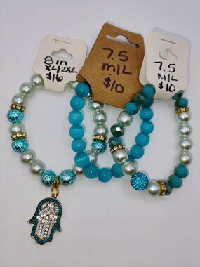 Turquoise 3 piece beaded bracelet lot - large & XL